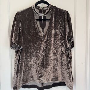 Madewell Gray Velvet Blouse with Mandarin Collar